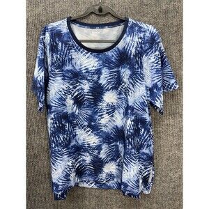 Lands' End Swim Shirt Rash Guard Top Womens Medium Blue Tie Dye Short Sleeve EUC